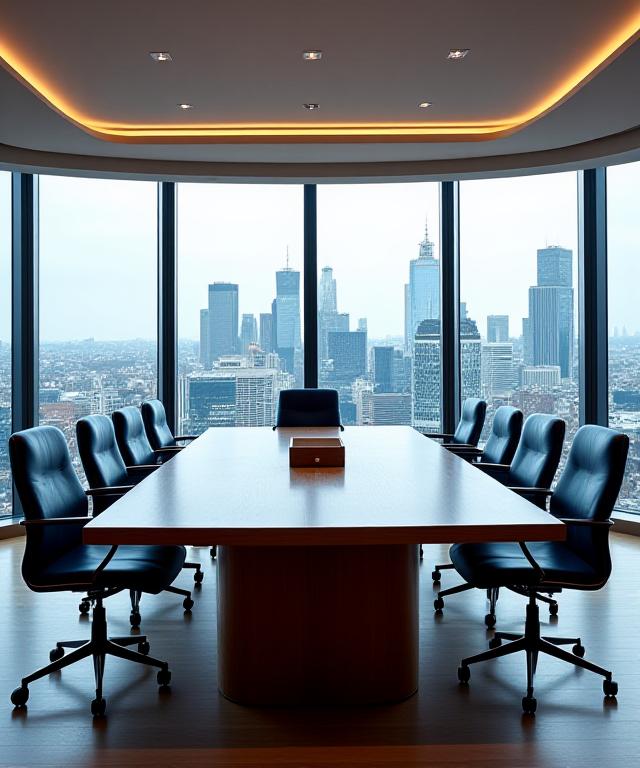 Modern boardroom in London with a view of the city skyline